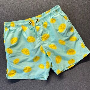 Bondi Beamers Mens Aqua Blue Mango Print Swim Trunks Board Shorts Large L